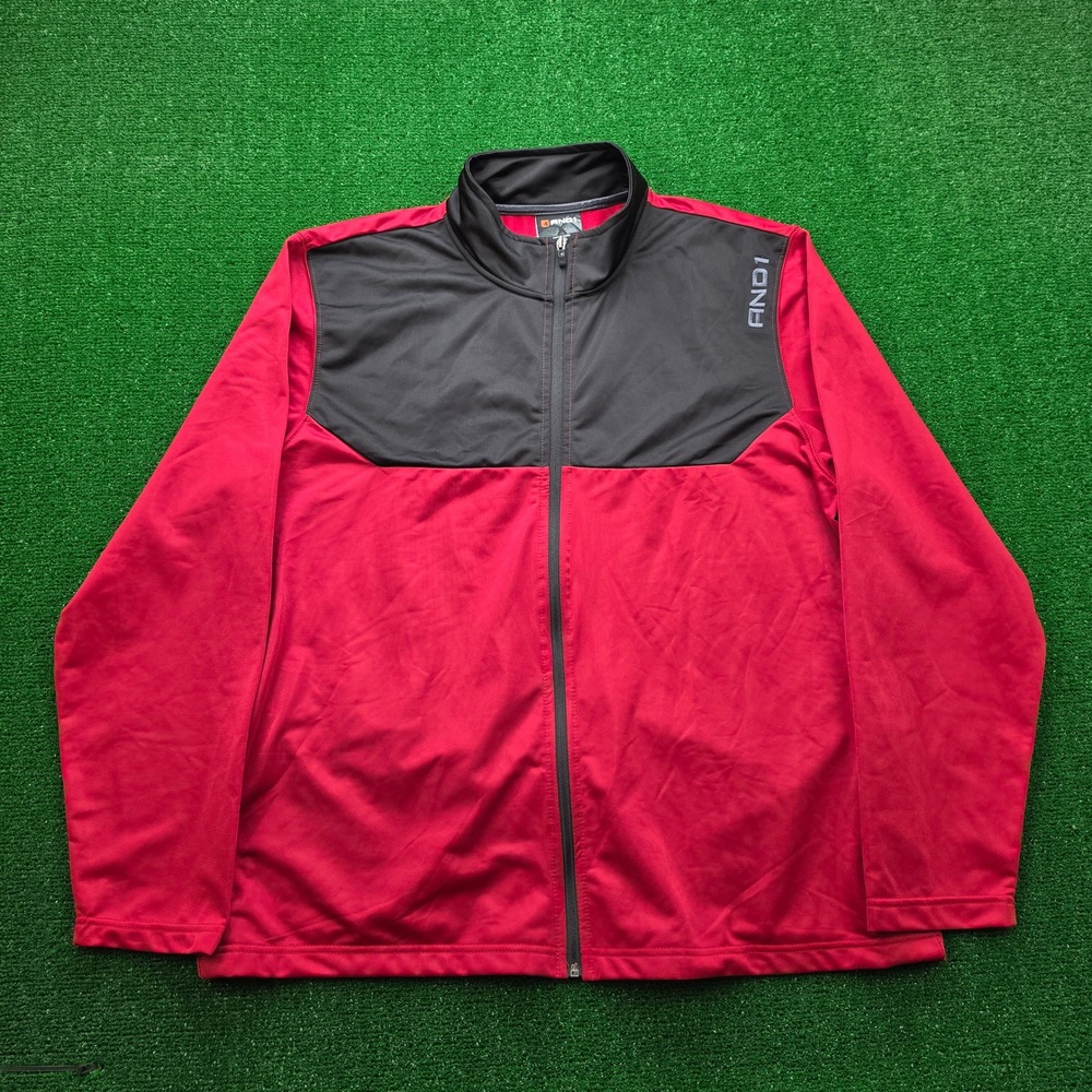 AND1 Full-Zip Track Jacket Mens 2XL Red Black Colorblock Athletic Basketballr